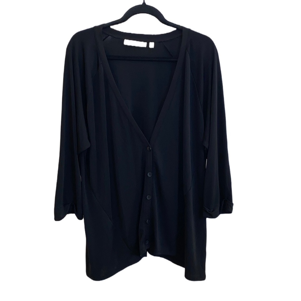 🖤 Sejour Nordstrom Black Jersey Knit Deep V-Neck Buttoned Cardigan Plus-Size 2X